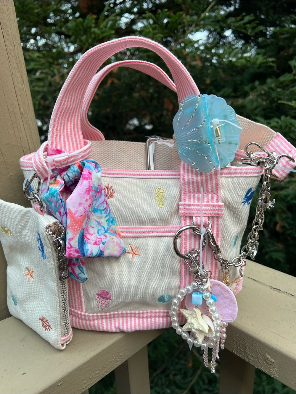 Madden Girl Pink Sea Life Mini Tote with Charms
